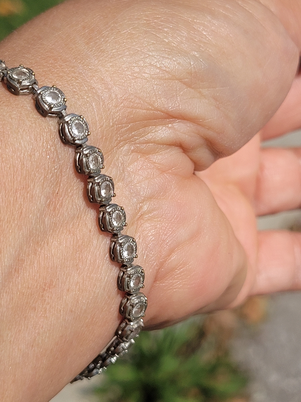 Vintage 90s White Diamantie Tennis Bracelet Unmarked/non Magnetic Could Be Strlg - Picture 2 of 16